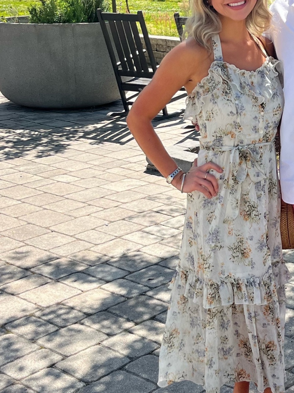 Halter Ruffle Floral Maxi Dress in Cream